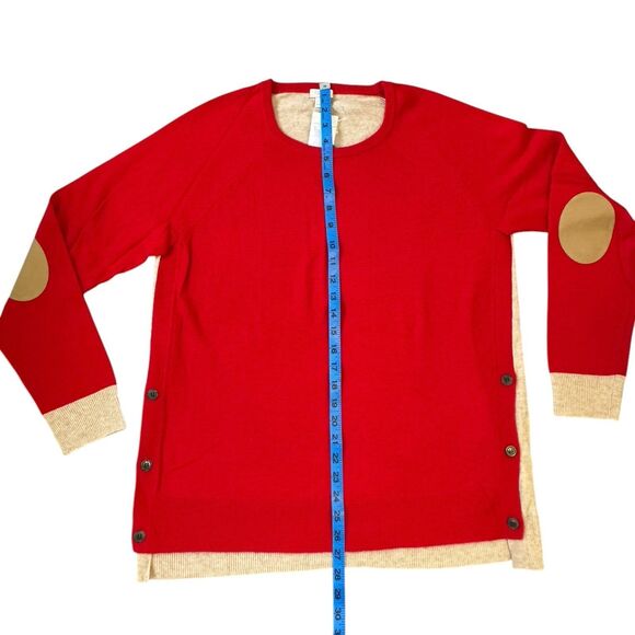 J.Crew Sweater Womens SZ L Bright Red Orange Color Block Wool Side Button Preppy - Picture 9 of 12
